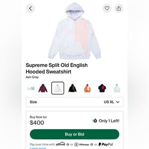 Supreme FW17 Split Old English Hoodie – XL – Ash Grey – Made in Canada